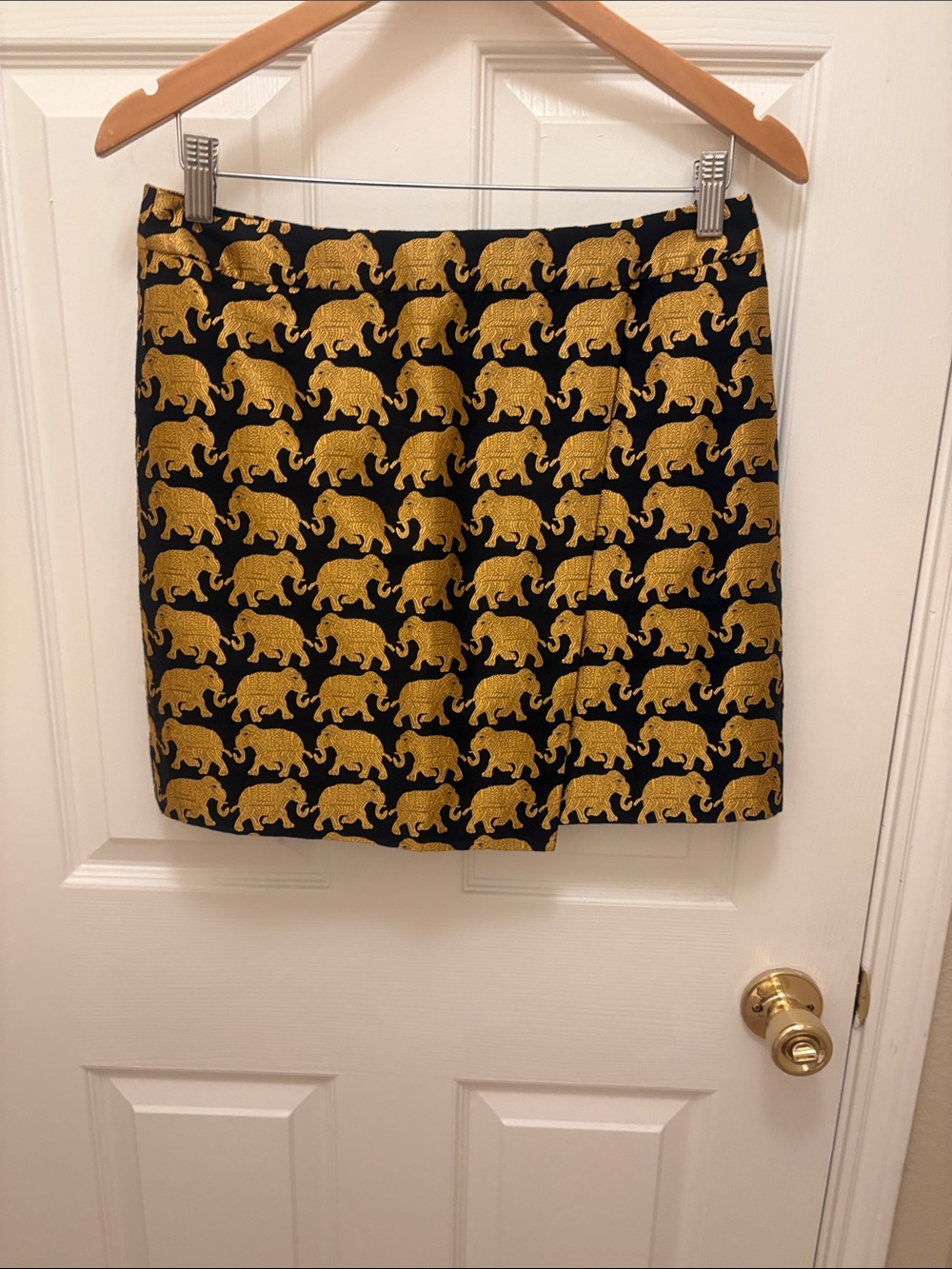 J. Crew Black Mini Skirt with Gold Elephant Jacquard - Picture 1 of 3